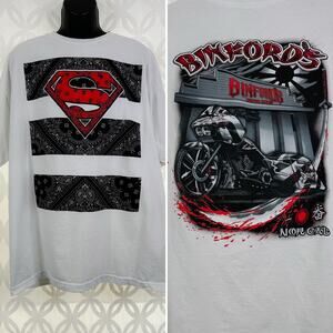 Superman AKA Binford's Custom Cycles Nor Cal Bananda White Tee Size 2XL